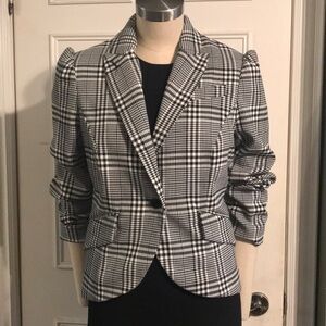 Ladies Black and White Plaid Tailored Blazer with Notched Lapels